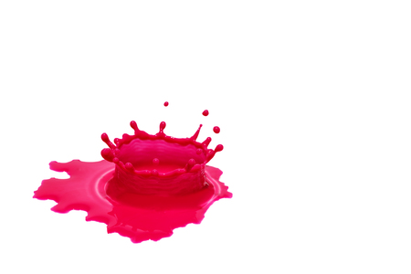 Red color water splash on a isolated white surface. Free space for your text is in the right side of the photo.の写真素材