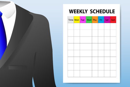 Concept of men`s  suit with shirt and tie. Weekly schedule in the right side  is ready for your text.のイラスト素材