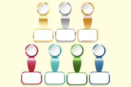 Infograph of white circles ready for your text and rectangle labels with golden, silver, bronzed and colorful metal edgesのイラスト素材