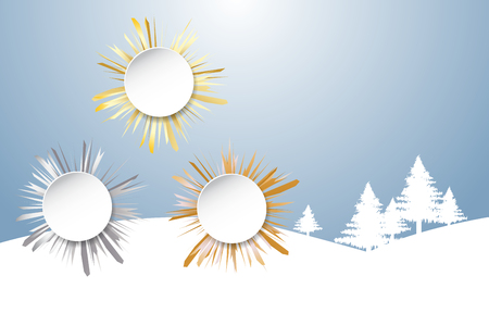 Sports Rank as a white circles with golden, silver and bronzed beams in winter landscapeのイラスト素材