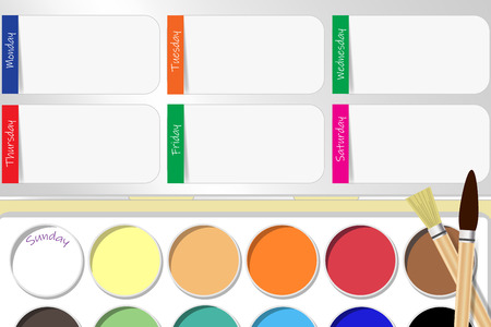 School weekly planner of watercolor box with a place for your notes in box cover. Each day is marked with a vertical color label.のイラスト素材