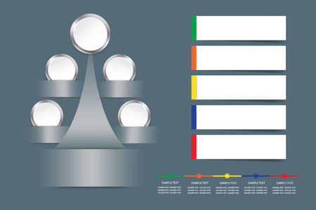 Infographic vector as a metal tree with blank white circles showing the steps of the process. You can use timeline and blank rectangles for your text. All on the dark background with light in the middle of the vectorのイラスト素材