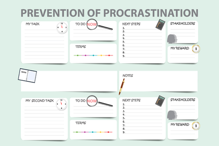 Prevention of procrastination template vector ready for writing two tasksのイラスト素材