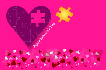 Valentine's Day vector with puzzle pices pink heart. All is on a trendy pink background with a place for your text.のイラスト素材