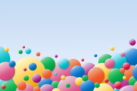 Background of abstract flying colorful spheres at the bottom edge of the illustration
