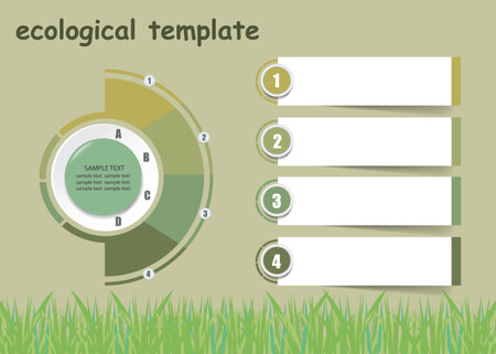 Ecological infographics template vector showing semicircle of four pieces and four labels  in graduated green color ready for your use.のイラスト素材