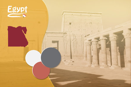 Travel template with Egyptian symbols and Philae Temple in background ready for your use.