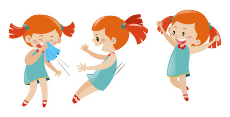 Girl in three different actions illustrationのイラスト素材
