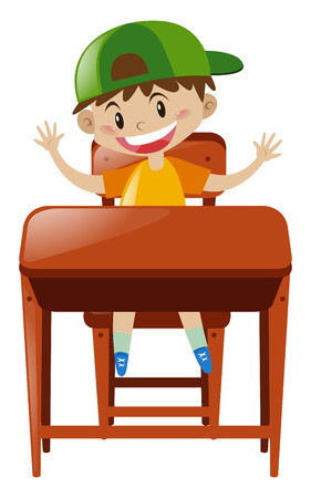 Boy sitting at the desk illustrationのイラスト素材