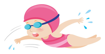 Little girl swimming freestyle illustrationのイラスト素材