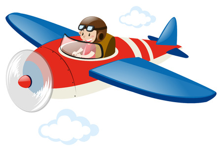 Pilot flying red airplane illustrationのイラスト素材