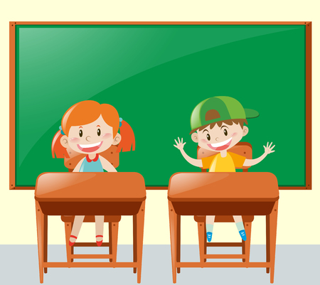 Two students in the classroom illustrationのイラスト素材