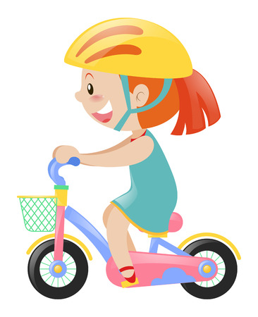Girl in blue dress riding bicycle illustrationのイラスト素材