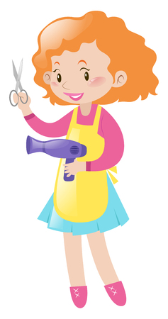 Hairdresser holding pair of scissors and dryer illustrationのイラスト素材