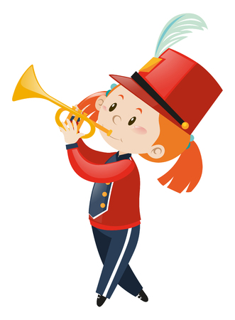 Girl in band playing trumpet illustrationのイラスト素材
