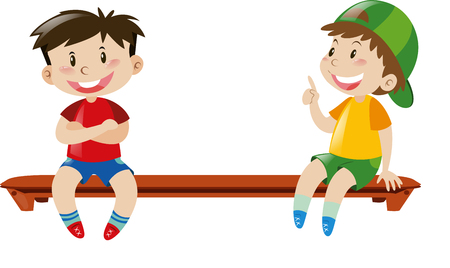Two boys sitting on bench illustrationのイラスト素材