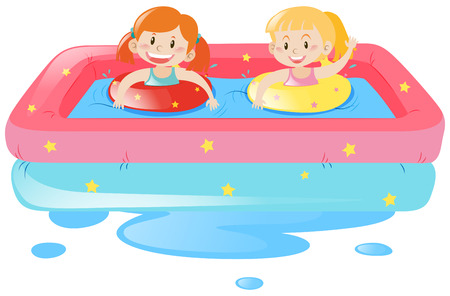 Two girls in portable pool illustrationのイラスト素材