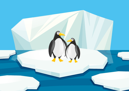 Two penguins standing on ice illustrationのイラスト素材
