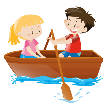Boy and girl in rowboat illustrationのイラスト素材