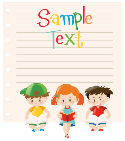 Paper design with kids reading books illustrationのイラスト素材