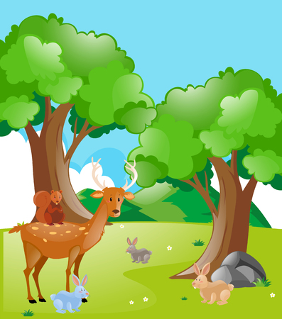 Scene with animals in the park illustrationのイラスト素材