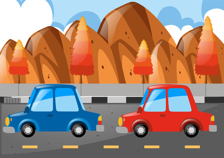 Two cars driving on the road illustrationのイラスト素材