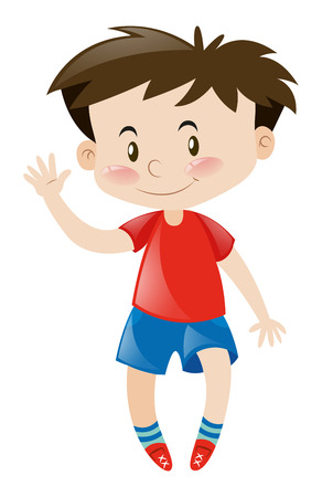 Little boy in red greeting hello illustrationのイラスト素材