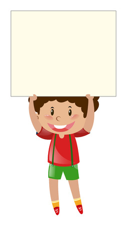 Little boy lifting up blank paper illustrationのイラスト素材