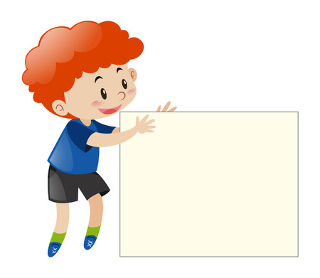 Red hair boy holding blank paper illustrationのイラスト素材