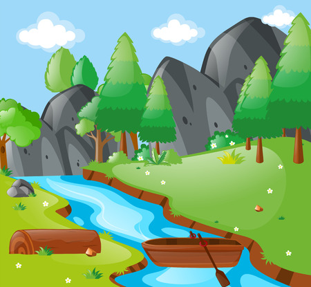 Scene with river and mountains illustrationのイラスト素材