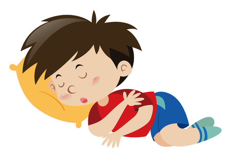 Boy sleeping on yellow pillow illustrationのイラスト素材