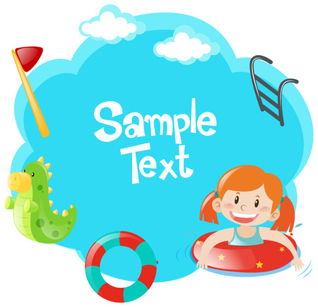Border template with girl swimming illustrationのイラスト素材