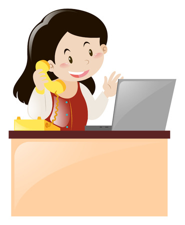 Office worker answering the phone call illustrationのイラスト素材
