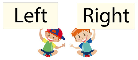 Two boys holding sign left and right illustrationのイラスト素材