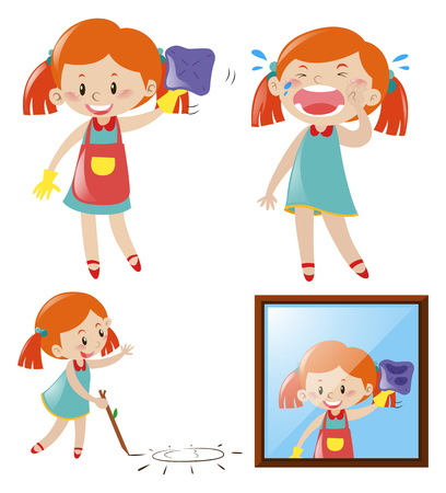 Girl doing different actions illustrationのイラスト素材