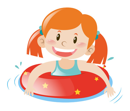 Little girl using floating rubber illustrationのイラスト素材