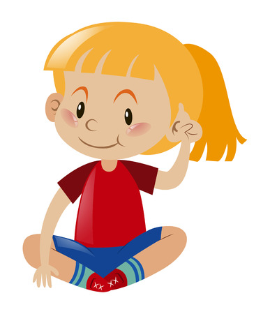 Little girl in red sitting illustrationのイラスト素材