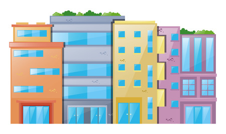 Many buildings on white background illustrationのイラスト素材