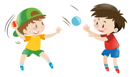 Two boys throwing and catching balls illustrationのイラスト素材
