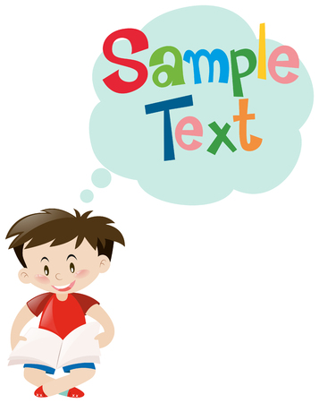 Template design with boy reading book illustrationのイラスト素材
