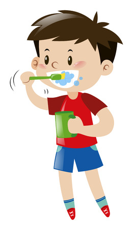 Little boy brushing teeth illustrationのイラスト素材