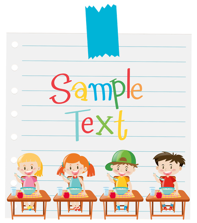 Paper template with kids having cereal illustrationのイラスト素材