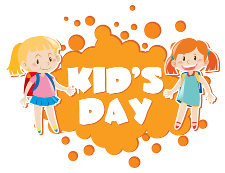 Kid's day poster with two girls in background illustrationのイラスト素材
