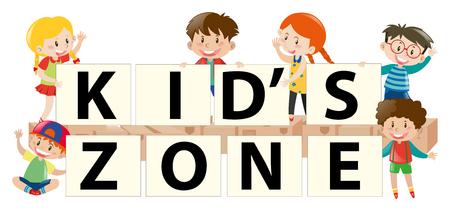 Kids holding sign for kid's zone illustrationのイラスト素材