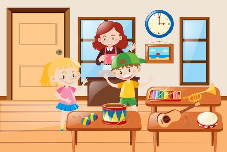 Kids and different kinds of musical instrument illustrationのイラスト素材