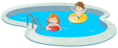 Two kids in swimming pool illustrationのイラスト素材