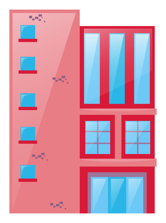 Building painted pink and red illustrationのイラスト素材