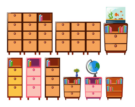 Different design of bookshelves illustrationのイラスト素材