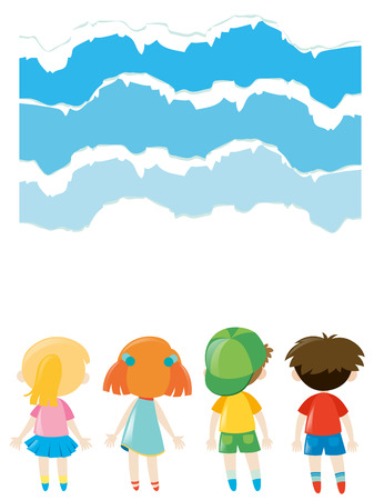 Paper design with kids standing illustrationのイラスト素材