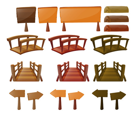 Different design of bridges and signs illustrationのイラスト素材